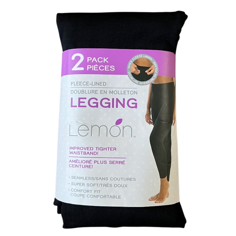 Two (2) Pairs Lemon Fleece Lined Leggings Black XS